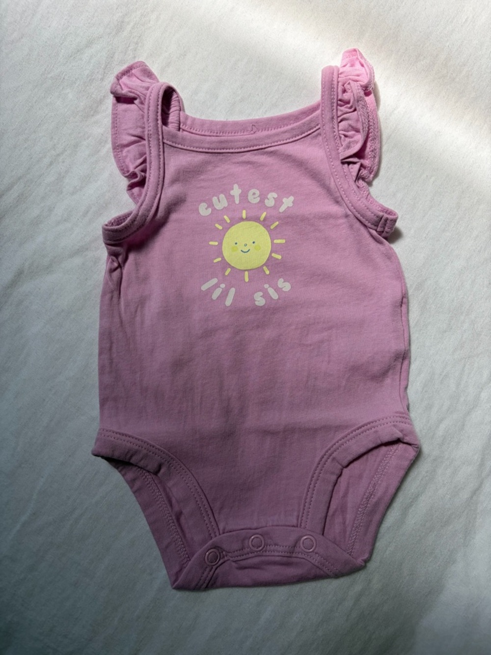 NWOT Pink 'Cutest Lil Sis' Ruffle Shoulder One-Piece Bodysuit